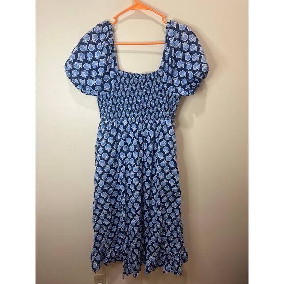 J.Crew Smocked Midi Dress Sz M Cotton Blue Floral Puff Sleeves Nice! - Picture 6 of 7